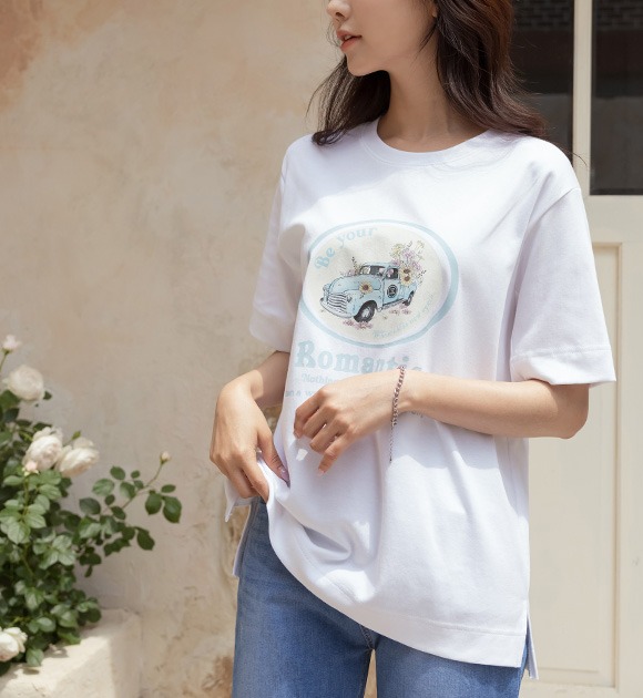 フラワープリント半袖Tシャツ 韓国