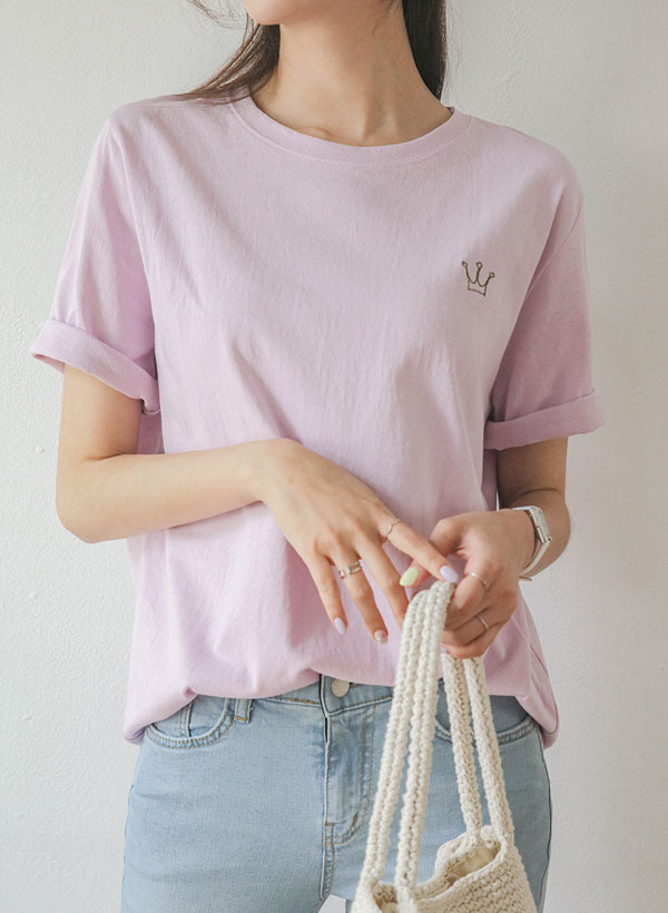 [1+1] クラウン刺繍ポイントTシャツ 韓国