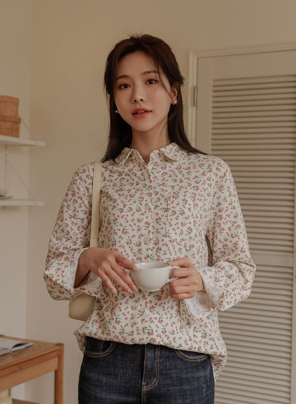 OA0567_릴컨 둥근카라 꽃나염 기모셔츠 韓国