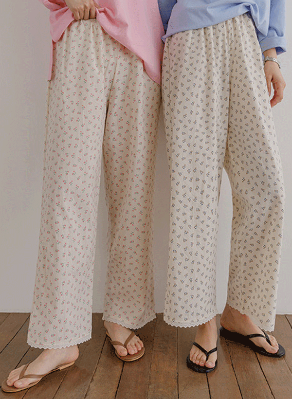 イルラング 裾レース 小花 パジャマパンツ 韓国