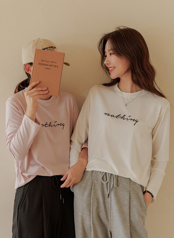 レタリング刺繡スパンTシャツ 韓国